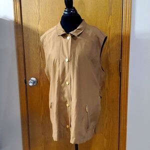 Basler long line zip and snap camel brown vest